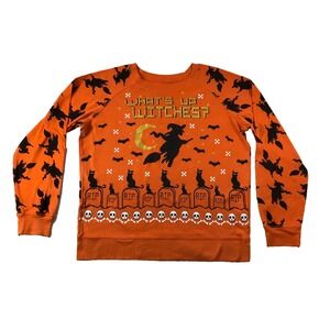 Halloween Sweatshirt Women's Size XXL (19) Orange Juniors "What's Up‎ Witches?"